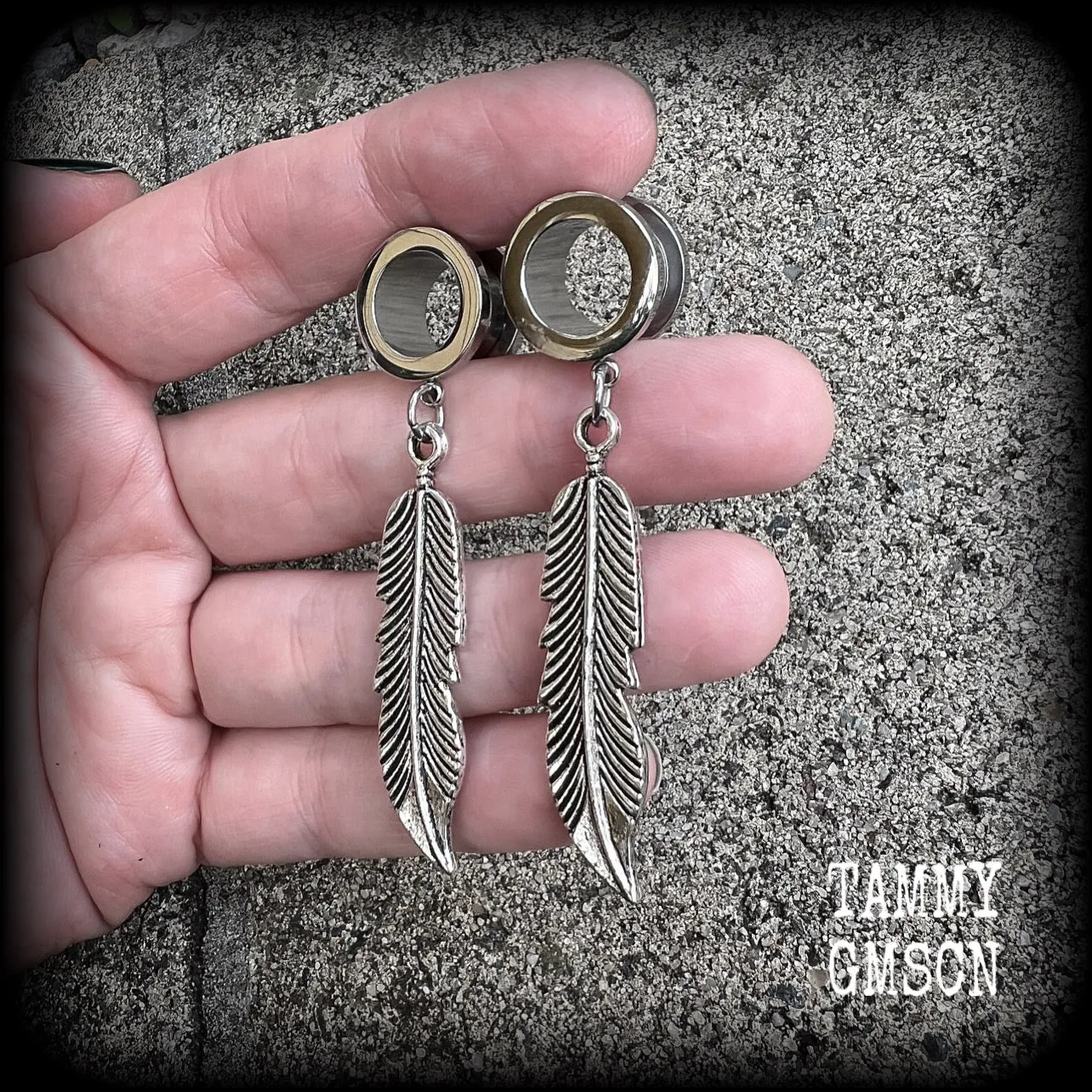 Feather tunnel earrings-Boho tunnels