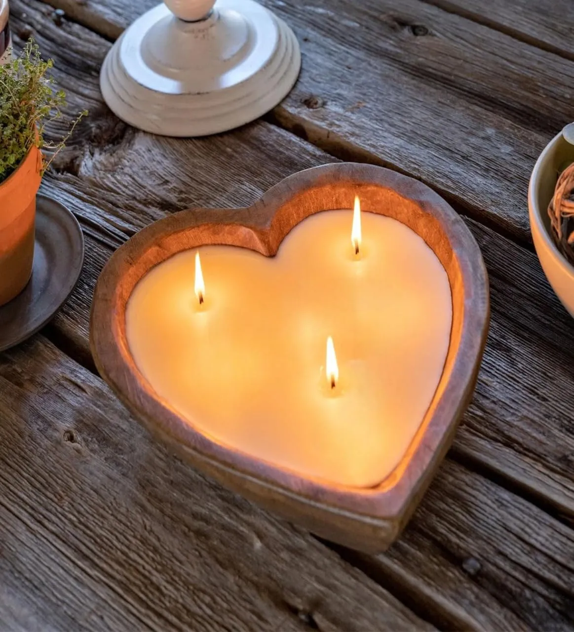 First Row Aromatic Fables Heart Shape Lavender Scented Wooden Dough Bowl Candle | Hand-Poured Small Batch Candle Ideal for Home Decor, Gifting, Meditation and Aromatherapy