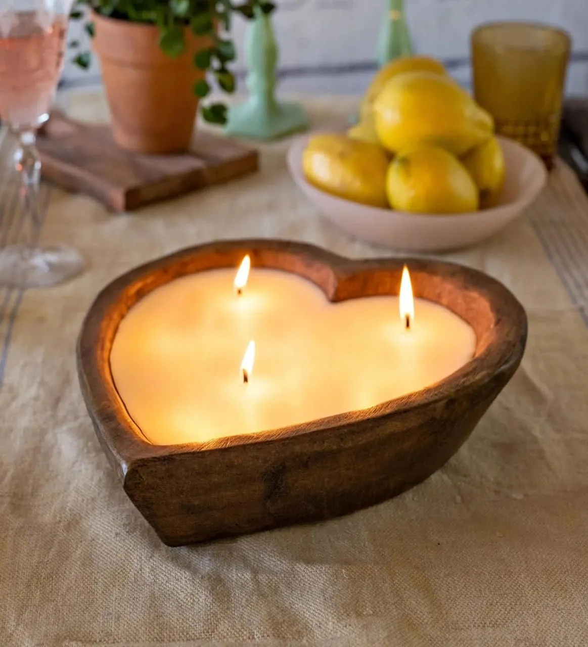 First Row Aromatic Fables Heart Shape Lavender Scented Wooden Dough Bowl Candle | Hand-Poured Small Batch Candle Ideal for Home Decor, Gifting, Meditation and Aromatherapy