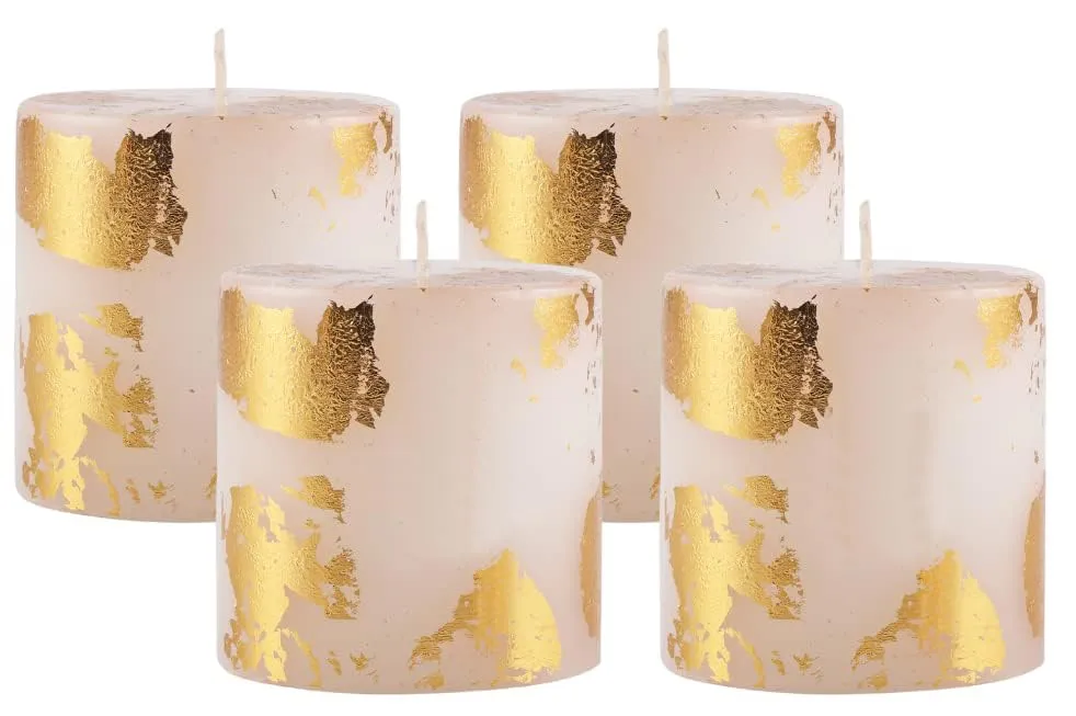 Floish Decor Metallic Pillar Candles - Set of 4 Unscented Candles 2.5x2.5 Inches | Home Decor Candles (Gold)