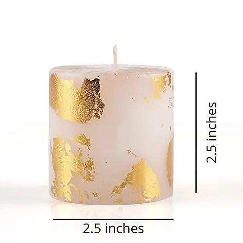 Floish Decor Metallic Pillar Candles - Set of 4 Unscented Candles 2.5x2.5 Inches | Home Decor Candles (Gold)