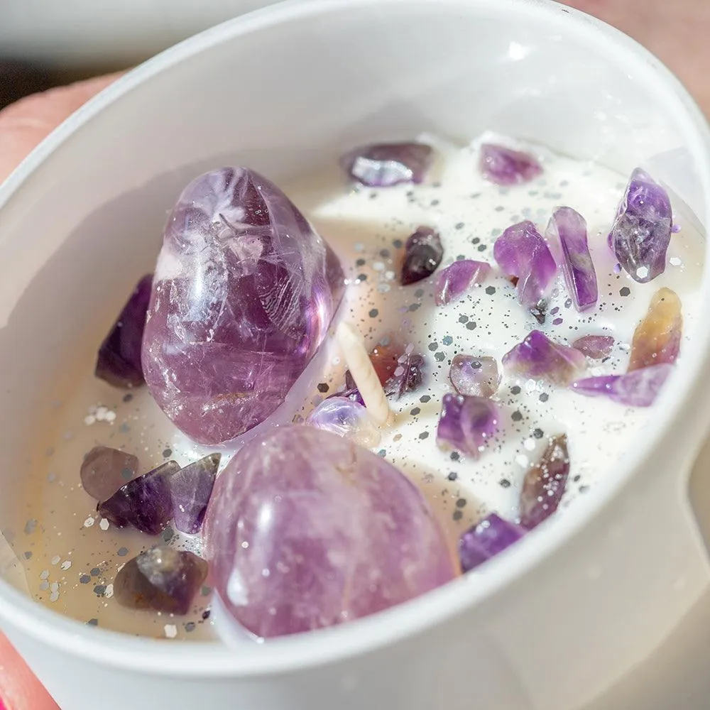 Focus Crystal Candle with Amethyst Crystals