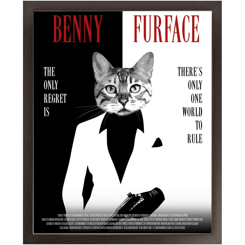 FURFACE Movie Poster - Scarface Inspired Custom Pet Portrait Framed Satin Paper Print