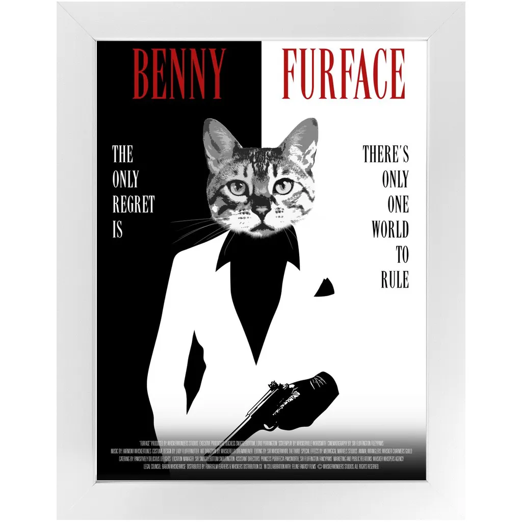 FURFACE Movie Poster - Scarface Inspired Custom Pet Portrait Framed Satin Paper Print