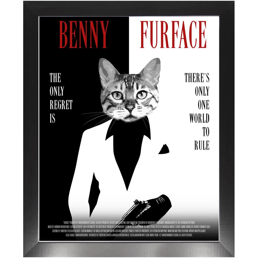 FURFACE Movie Poster - Scarface Inspired Custom Pet Portrait Framed Satin Paper Print