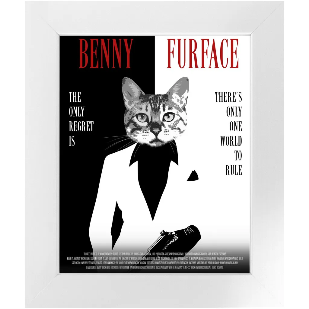 FURFACE Movie Poster - Scarface Inspired Custom Pet Portrait Framed Satin Paper Print