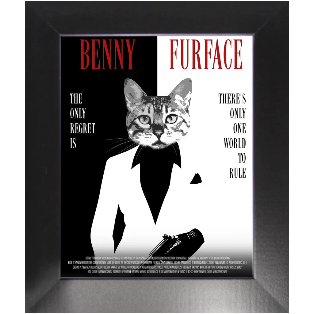 FURFACE Movie Poster - Scarface Inspired Custom Pet Portrait Framed Satin Paper Print