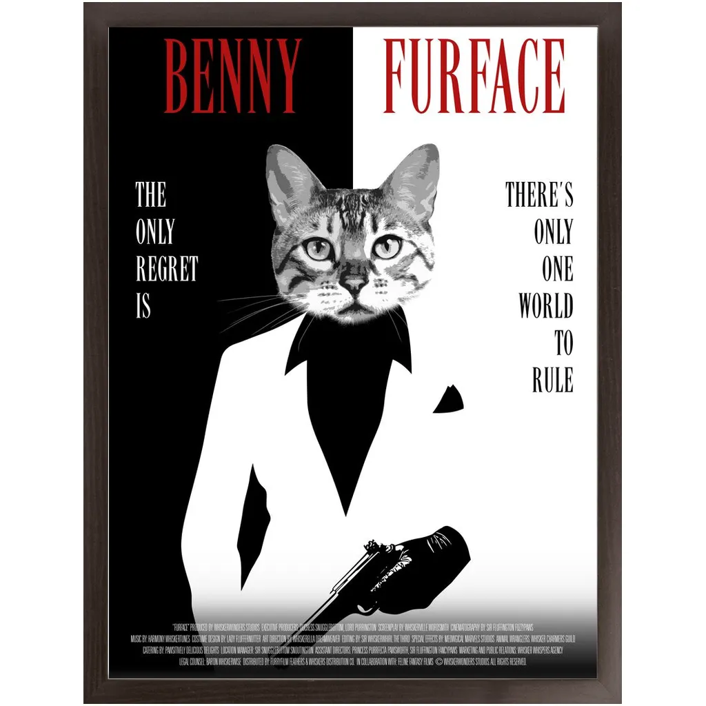 FURFACE Movie Poster - Scarface Inspired Custom Pet Portrait Framed Satin Paper Print