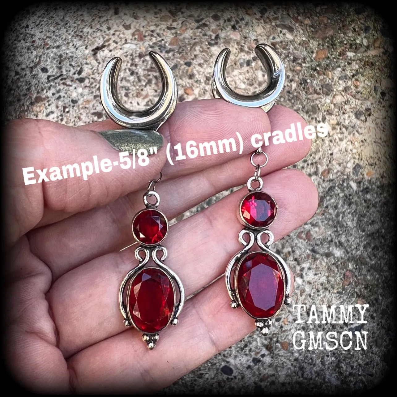 Garnet gauged earrings-Gemstone ear hangers