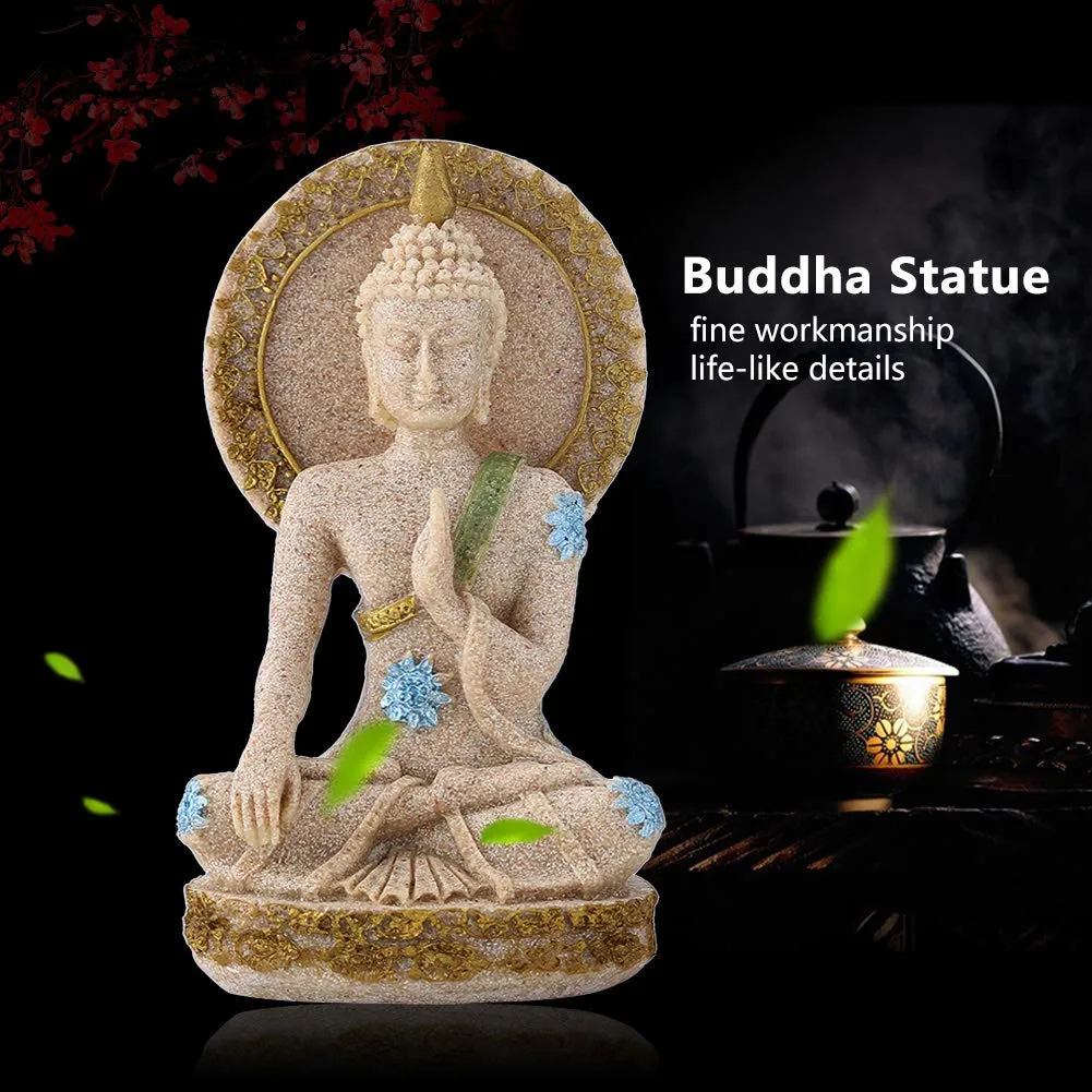 Garosa Sandstone Buddha Statue Sculpture Buddha Figurine in Sandstone Finish for Home Ornament Decoration