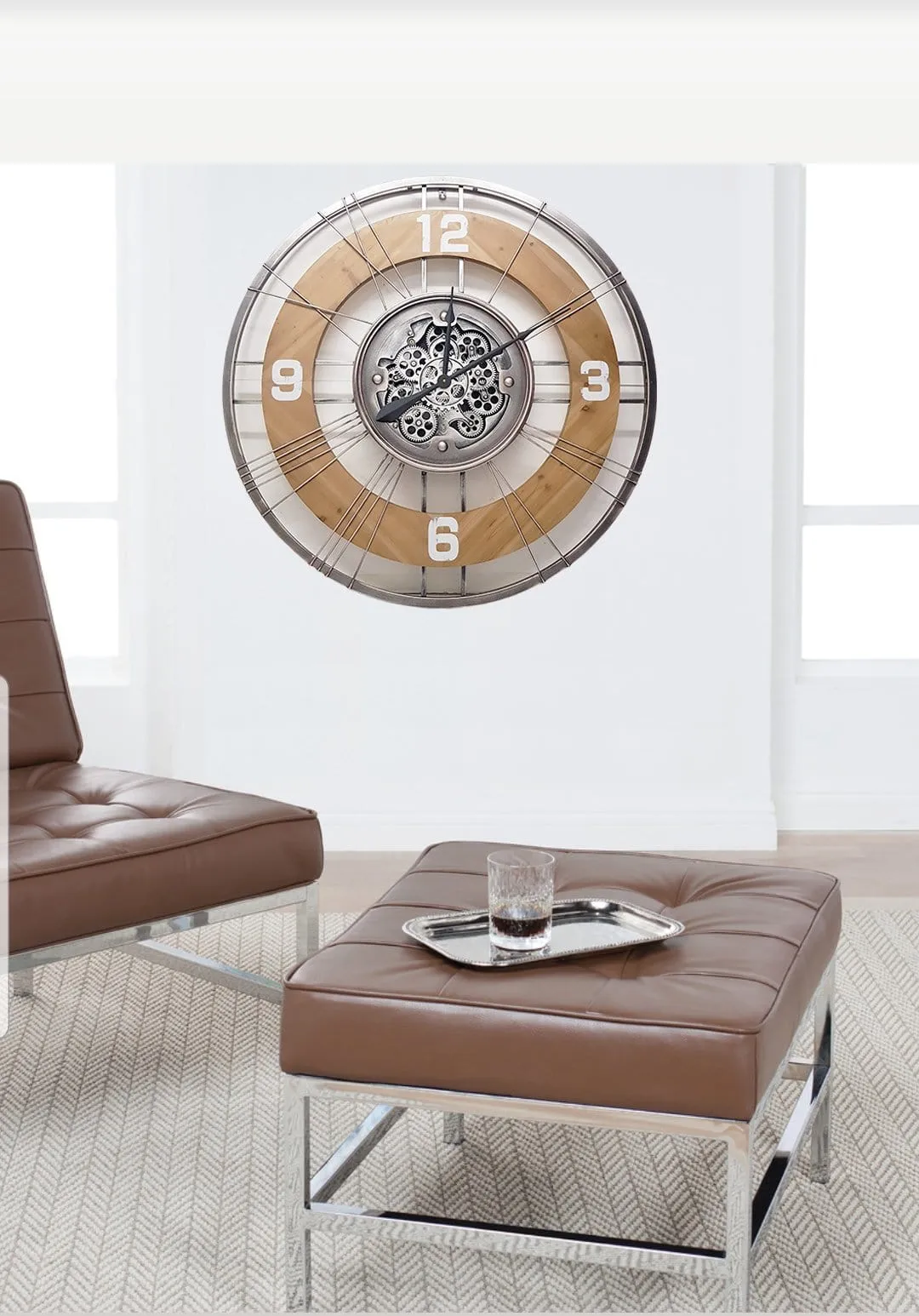 Geo Roman Round Country Moving Cogs Wall Clock