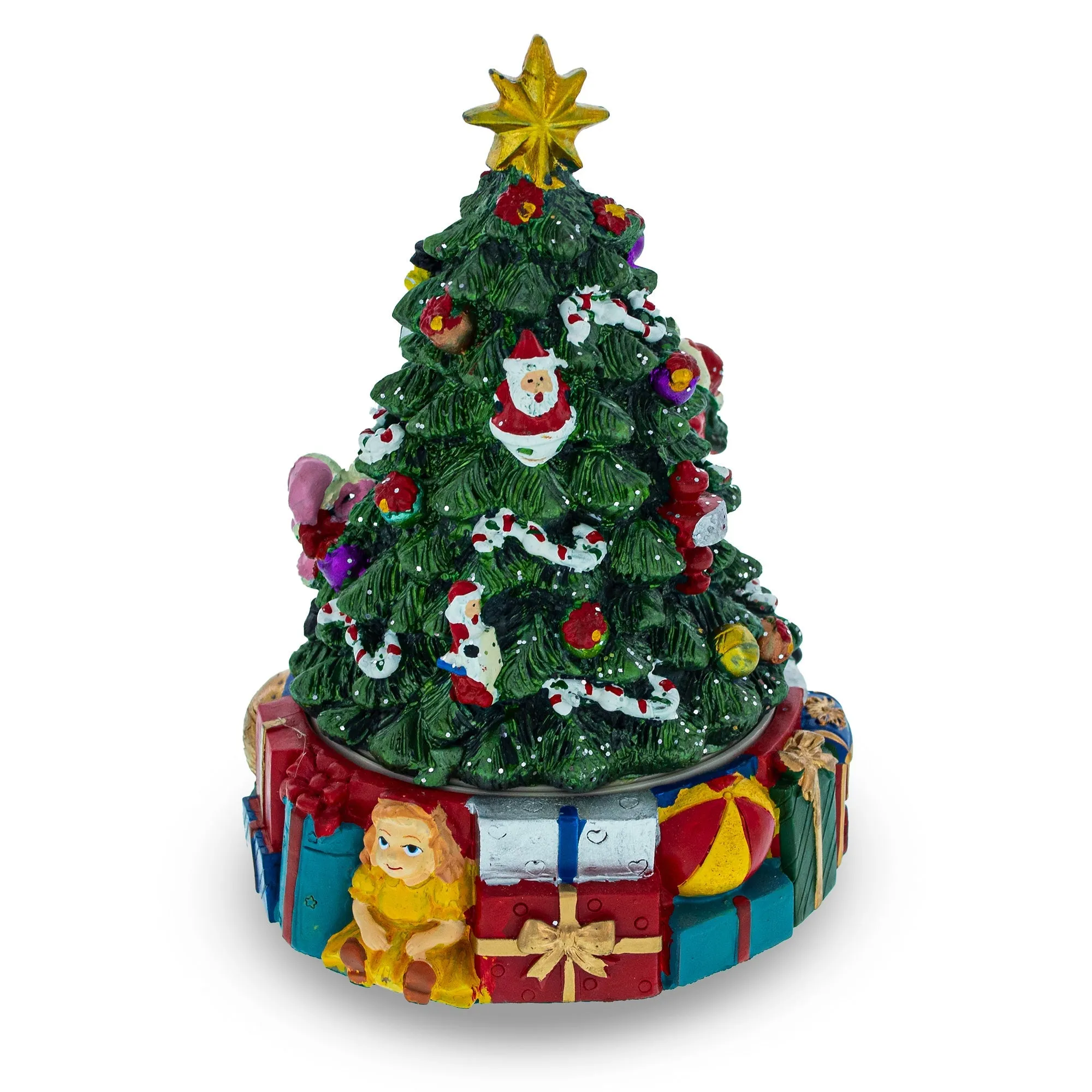 Gifts And Decorations Delight: Spinning Base Musical Figurine With Children Decorating Christmas Tree