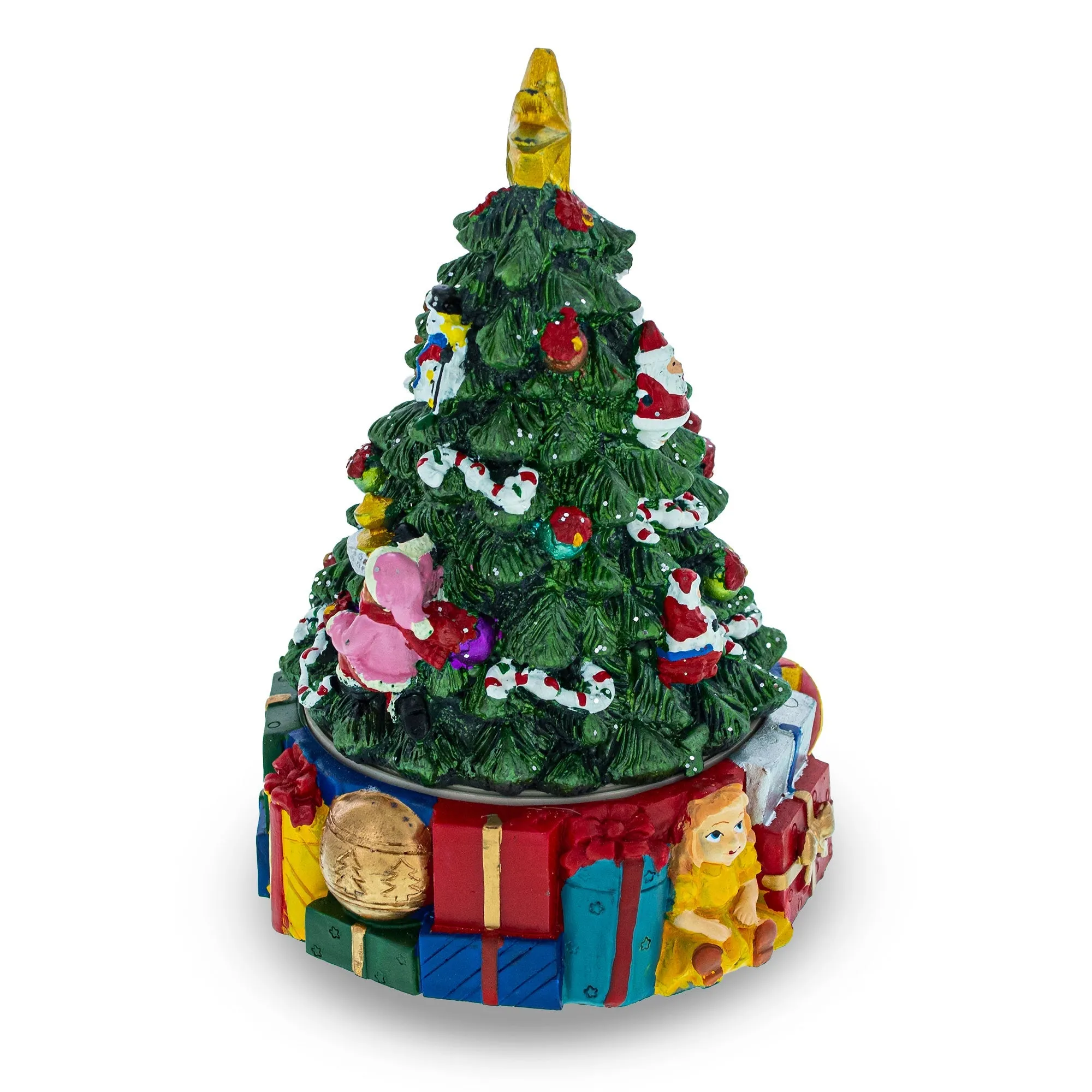 Gifts And Decorations Delight: Spinning Base Musical Figurine With Children Decorating Christmas Tree