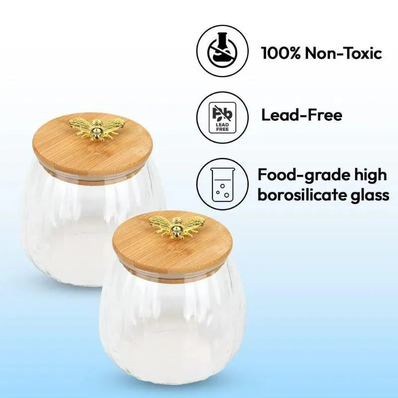 Glass Jars with Wooden Lids With Wooden Tray Set of 2pcs