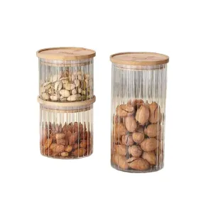 Glass Spice Jars with Wooden Lid Set of 3