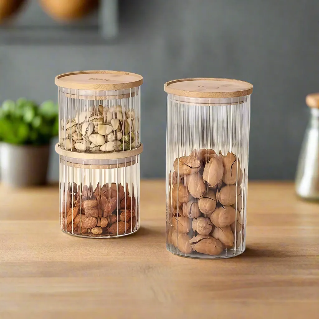 Glass Spice Jars with Wooden Lid Set of 3