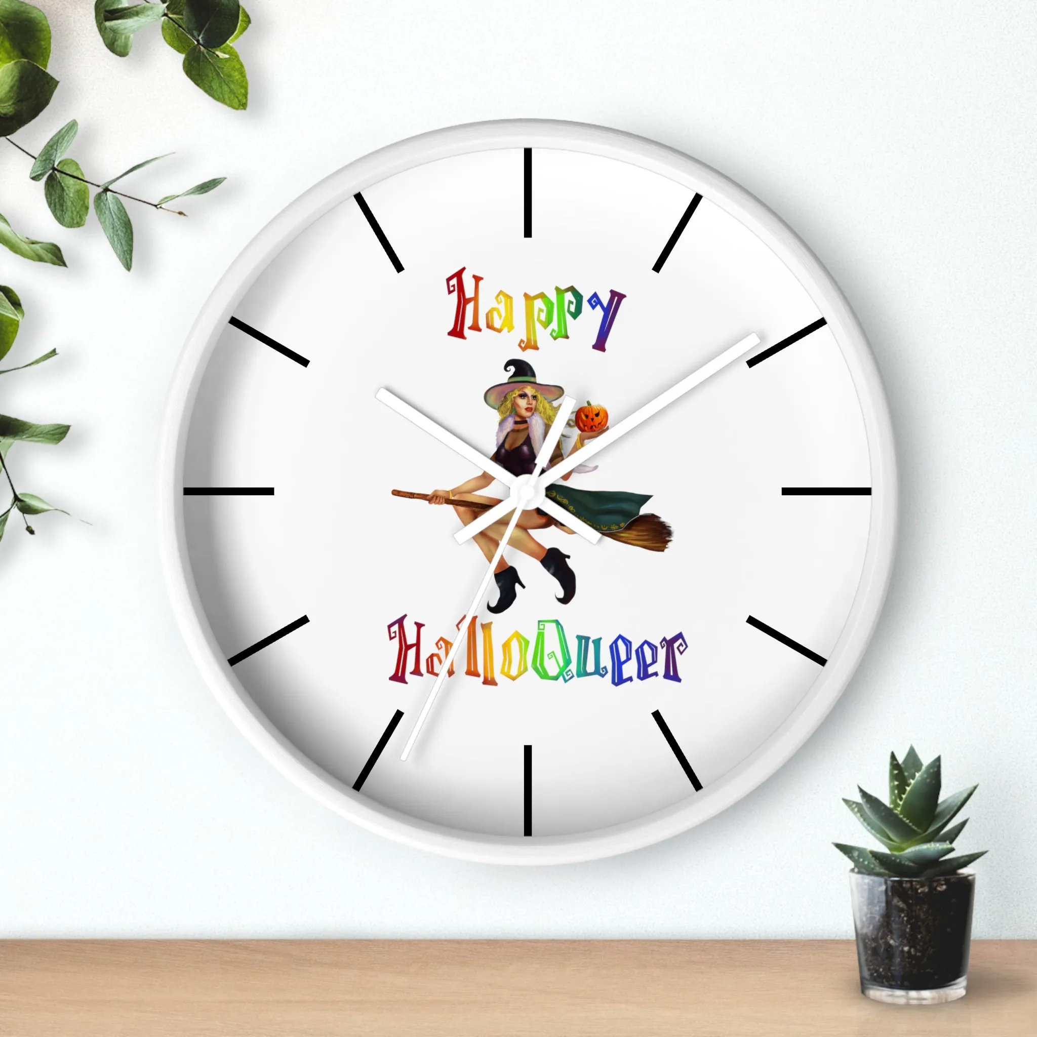 Halloween Wall Clock - Happy HallowQueer White