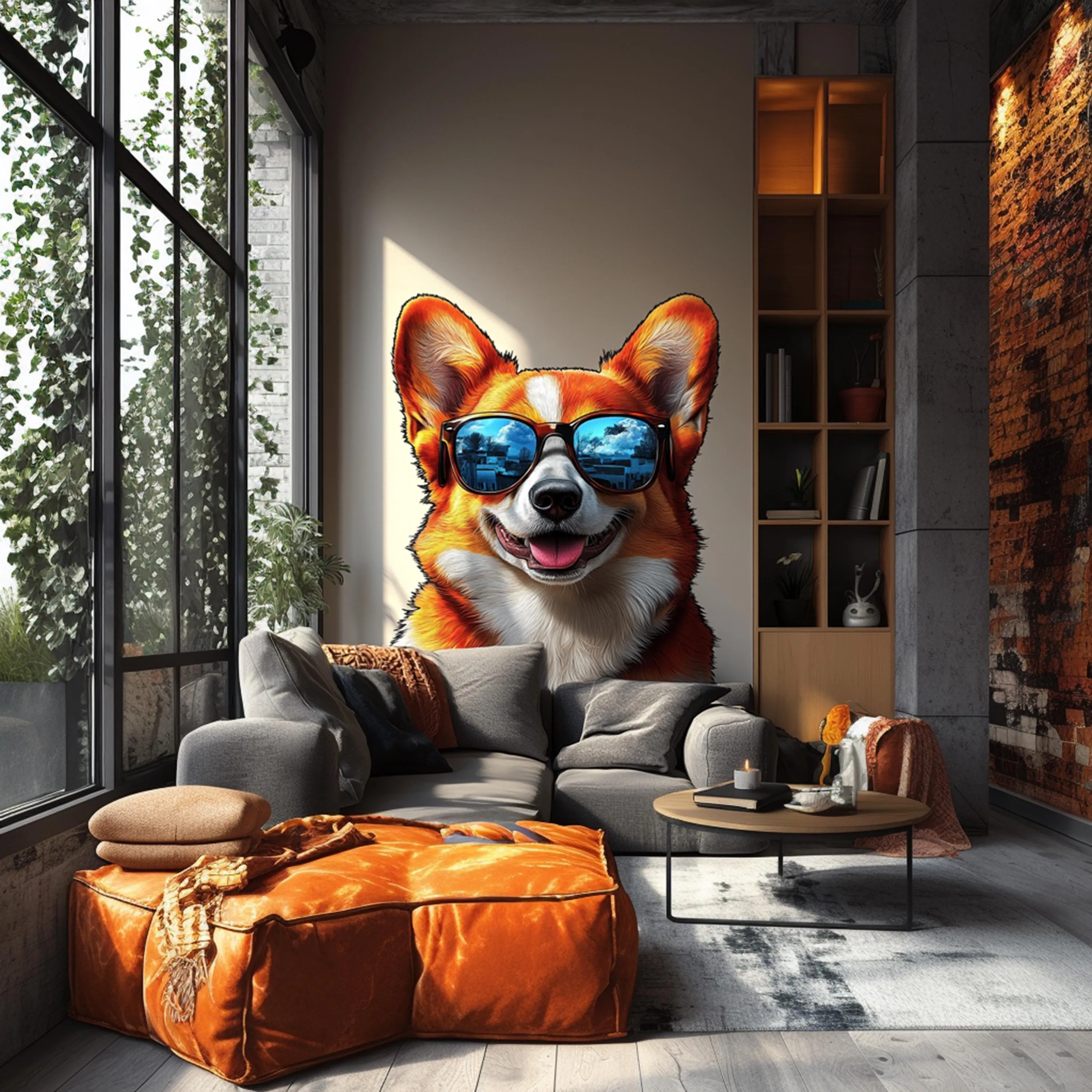 Happy Corgi with Sunglasses Wall Decal | Fun Dog Wall Art | Removable Pet Wall Sticker | Quirky Puppy Themed Room Decor for Kids Living Room