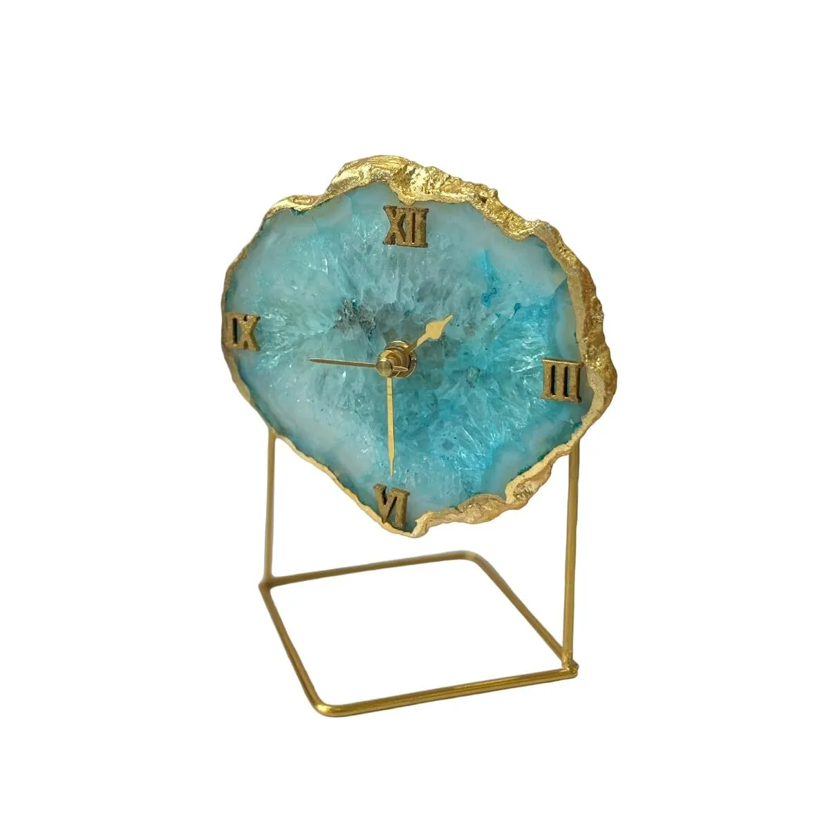 HOMEARTE INDIA Crystal Agate Stone Desktop Clock Antique Table Clock for Home Decor and Office StudyTable Shelf Clocks Vastu Items for Home for Good Luck- Turquoise