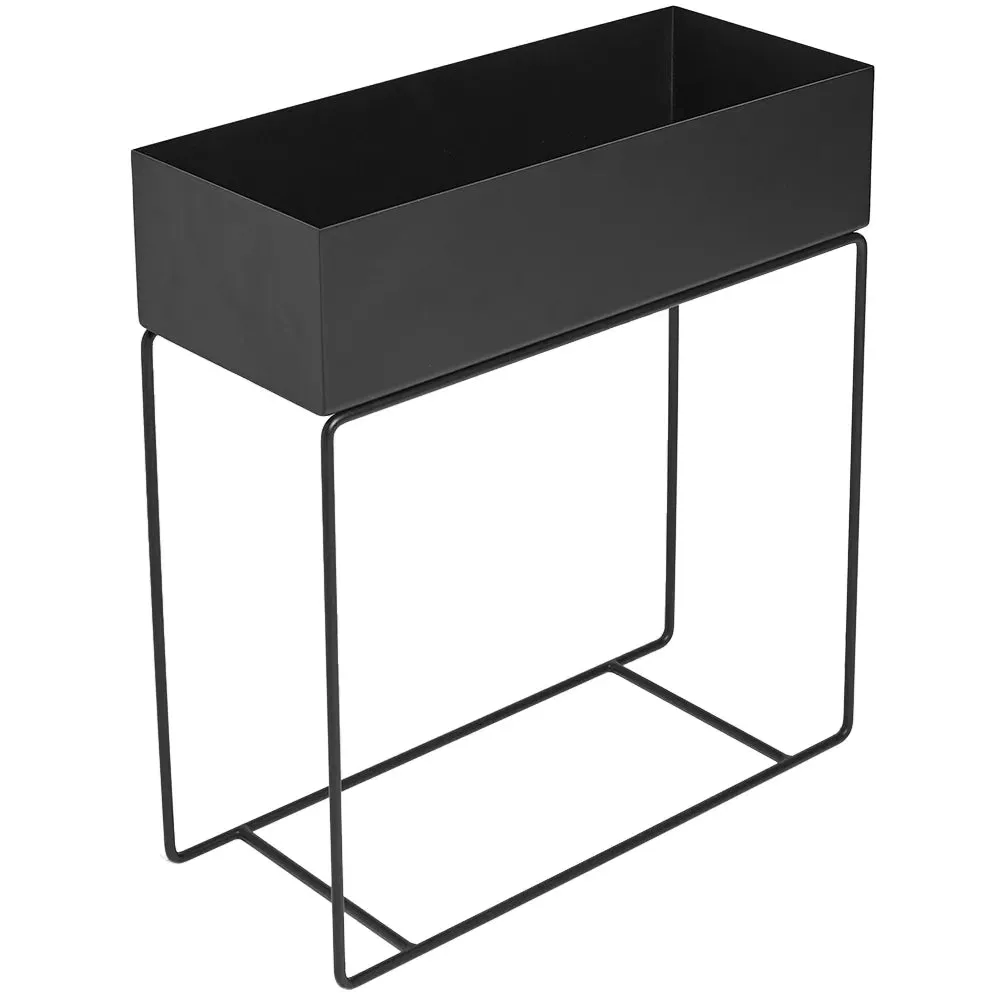 Indoor Metal Tall Rectangle Tray Plant Pot Stand-Black