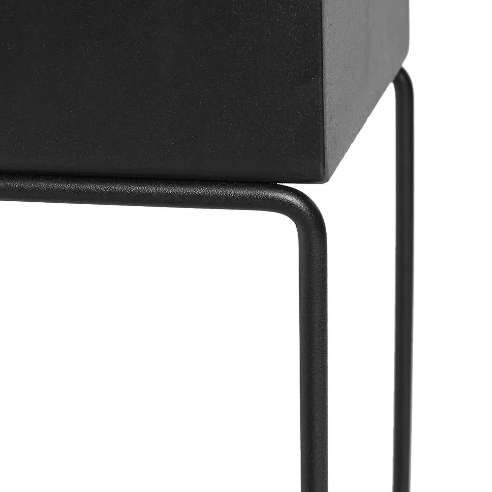 Indoor Metal Tall Rectangle Tray Plant Pot Stand-Black