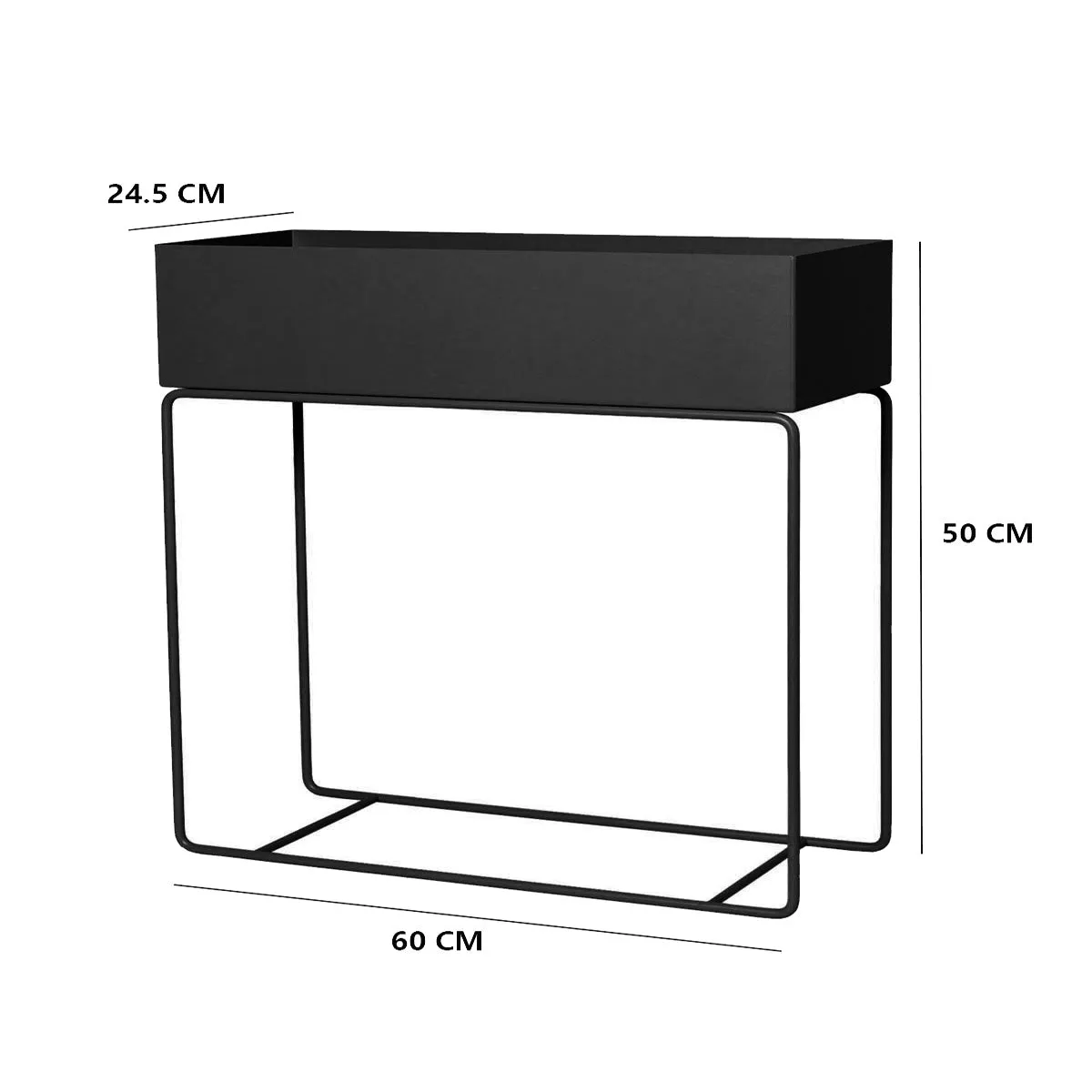 Indoor Metal Tall Rectangle Tray Plant Pot Stand-Black