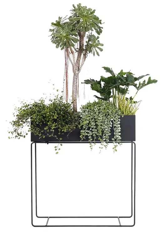 Indoor Metal Tall Rectangle Tray Plant Pot Stand-Black