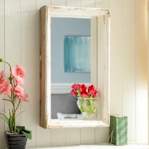 Large Distressed White Wooden Frame Mirror – Rustic Vintage Wall Decor