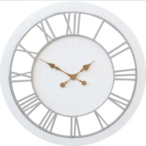 Large White Wooden Clock with Roman Numerals