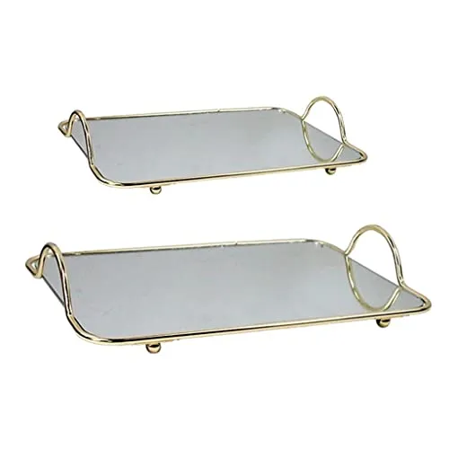 LICHTS Mirror Tray Gold Display Vintage Jewelry Perfume for Bedroom Makeup Small