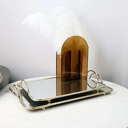 LICHTS Mirror Tray Gold Display Vintage Jewelry Perfume for Bedroom Makeup Small