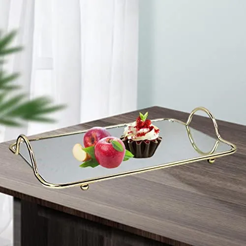 LICHTS Mirror Tray Gold Display Vintage Jewelry Perfume for Bedroom Makeup Small