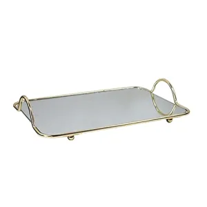 LICHTS Mirror Tray Gold Display Vintage Jewelry Perfume for Bedroom Makeup Small