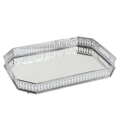 LICHTS Retro Mirrored Vanity Tray Jewelry Perfume Earring Tray Decor Storage Silver