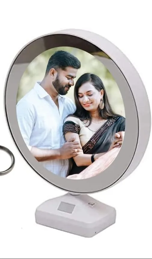 Magic Mirror Photo Frame with Light Photos Gift Personalized Frames for Valentines Day Gifts, Anniversary, Birthday (Plastic, Tabletop, White, Pack of 1,Round, Framed)