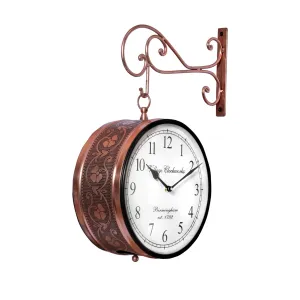 Metal Analog Double Sided Vintage Railway Station Wall Clock Platform Hanging Clock for Living Room Home Office (Copper_8 Inches)