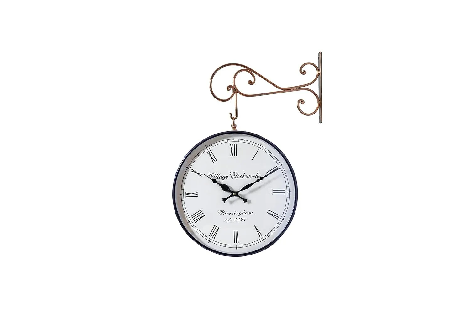 Metal Analog Double Sided Vintage Railway Station Wall Clock Platform Hanging Clock for Living Room Home Office (Copper_8 Inches)