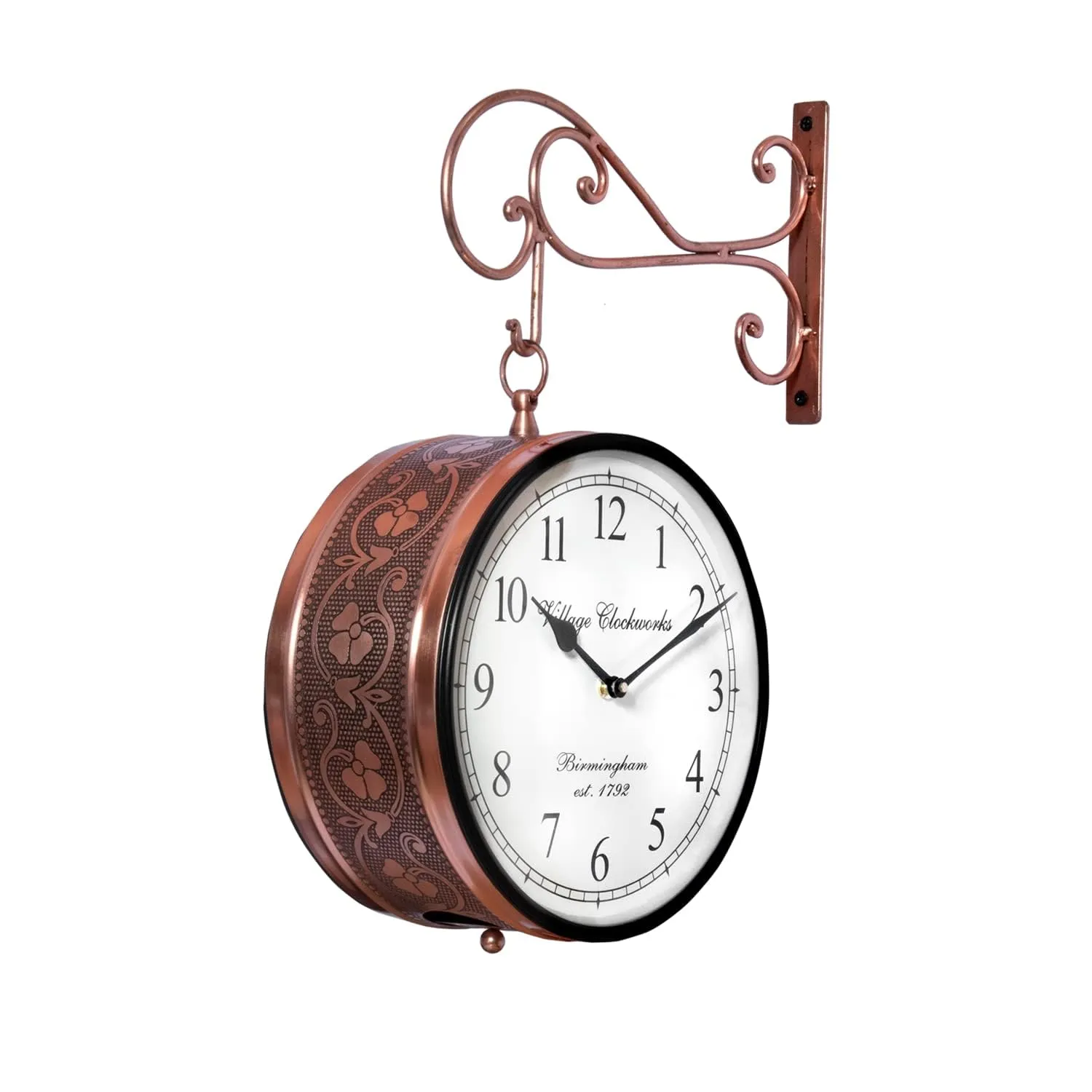 Metal Analog Double Sided Vintage Railway Station Wall Clock Platform Hanging Clock for Living Room Home Office (Copper_8 Inches)