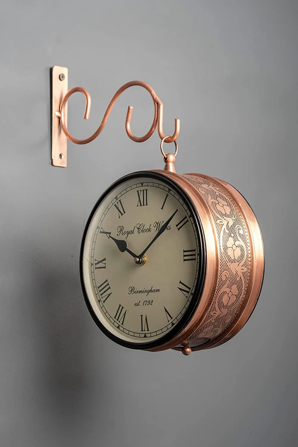 Metal Analog Double Sided Vintage Railway Station Wall Clock Platform Hanging Clock for Living Room Home Office (Copper_8 Inches)