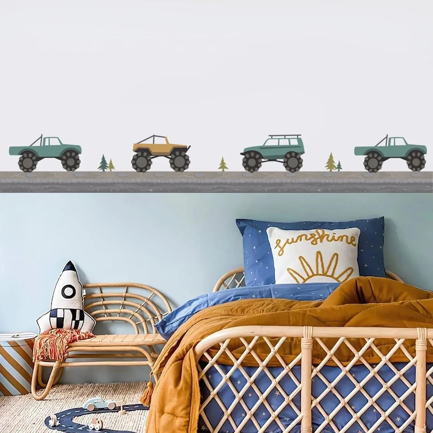 Monster Trucks and Road Kid's Room Wall Stickers