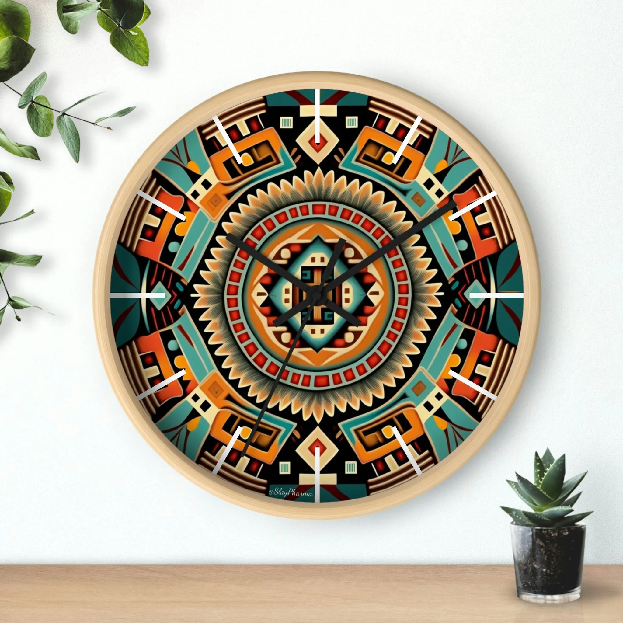 Native American pattern Wall Clock #4 w/ lines