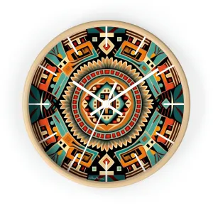 Native American pattern Wall Clock #4 w/ lines