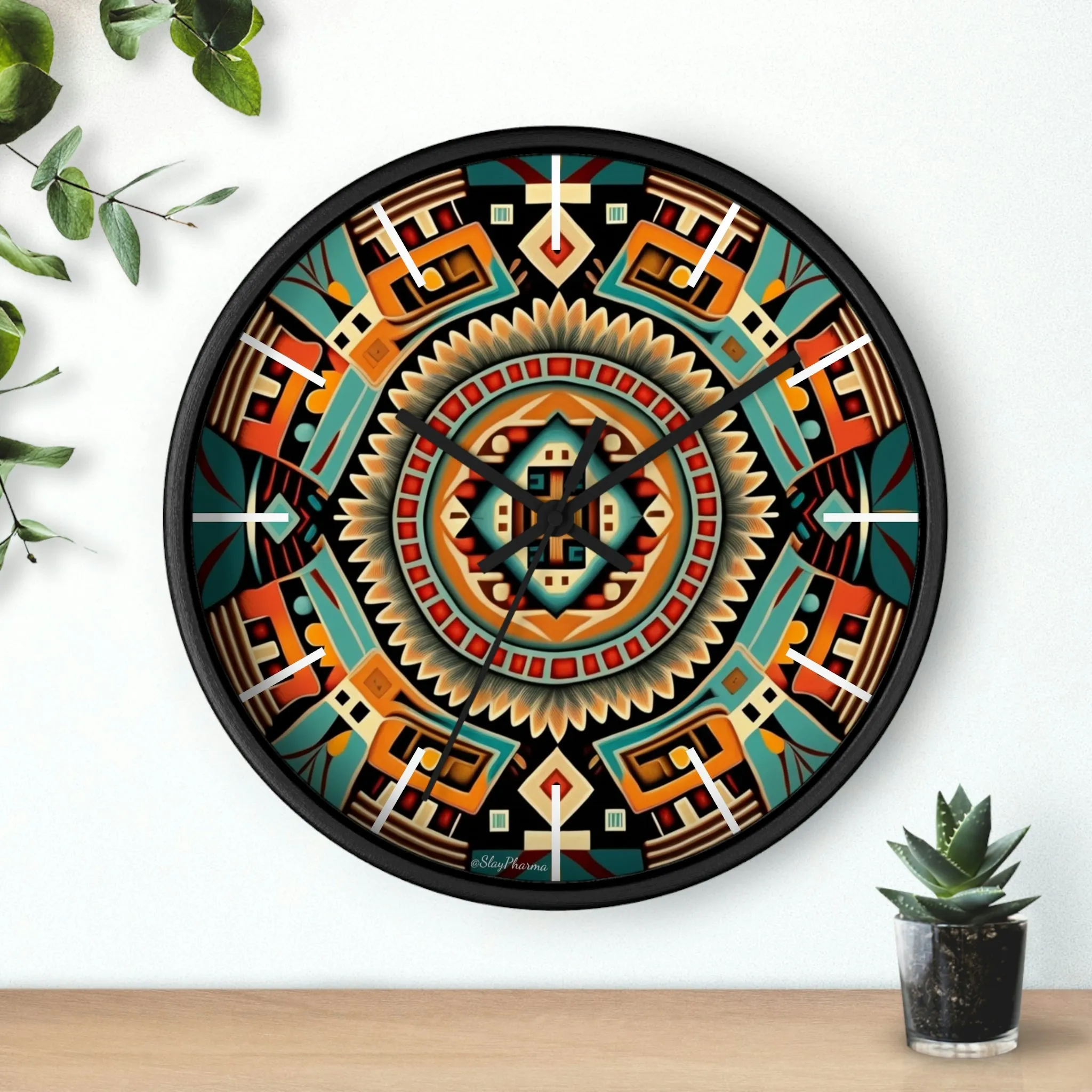 Native American pattern Wall Clock #4 w/ lines