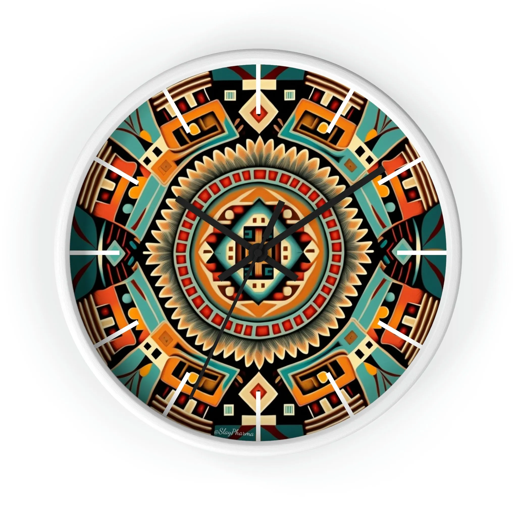 Native American pattern Wall Clock #4 w/ lines