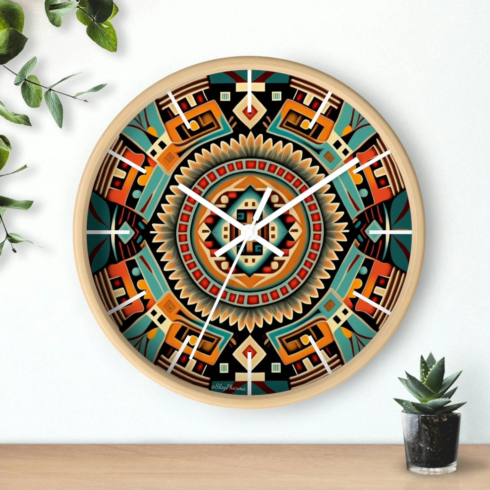 Native American pattern Wall Clock #4 w/ lines