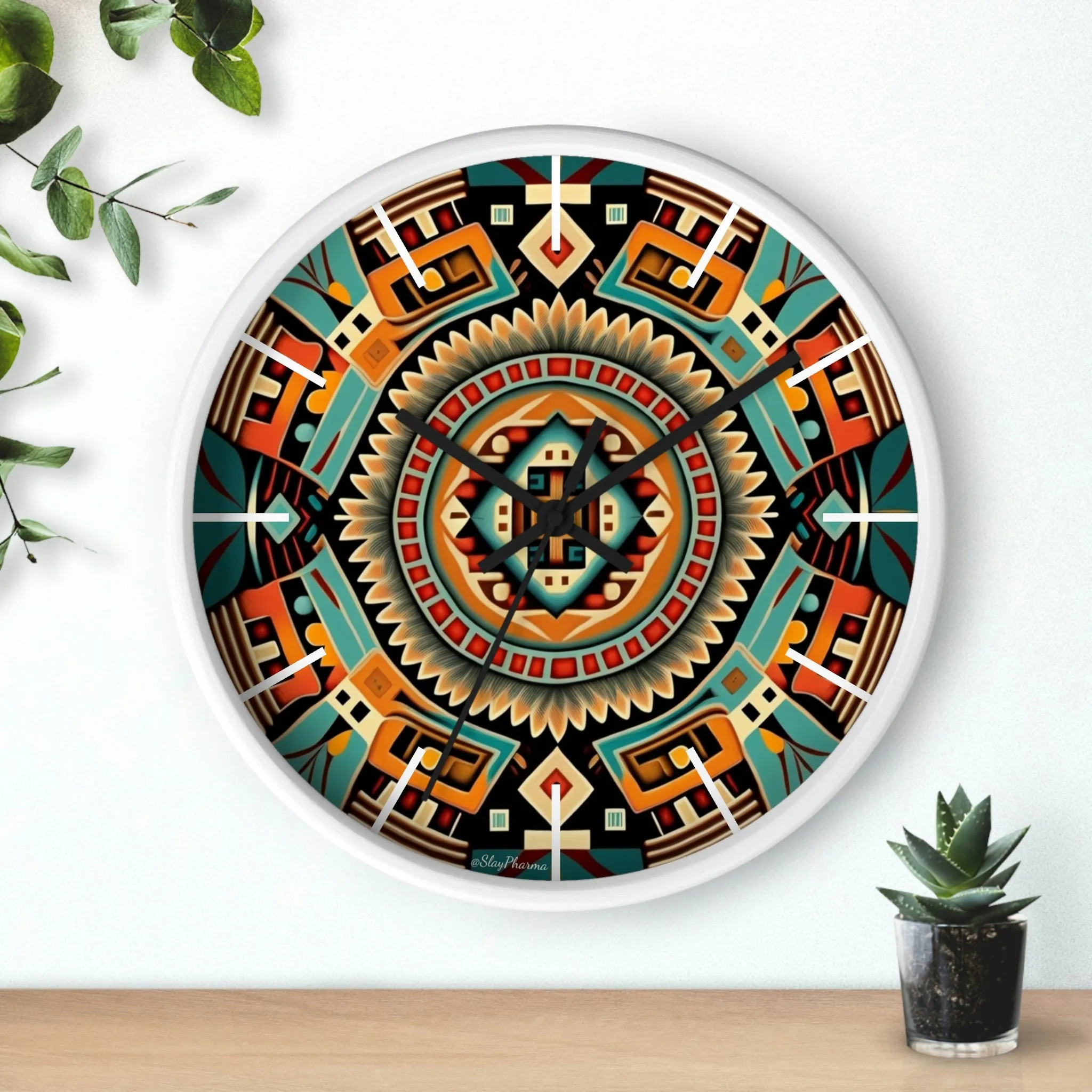 Native American pattern Wall Clock #4 w/ lines