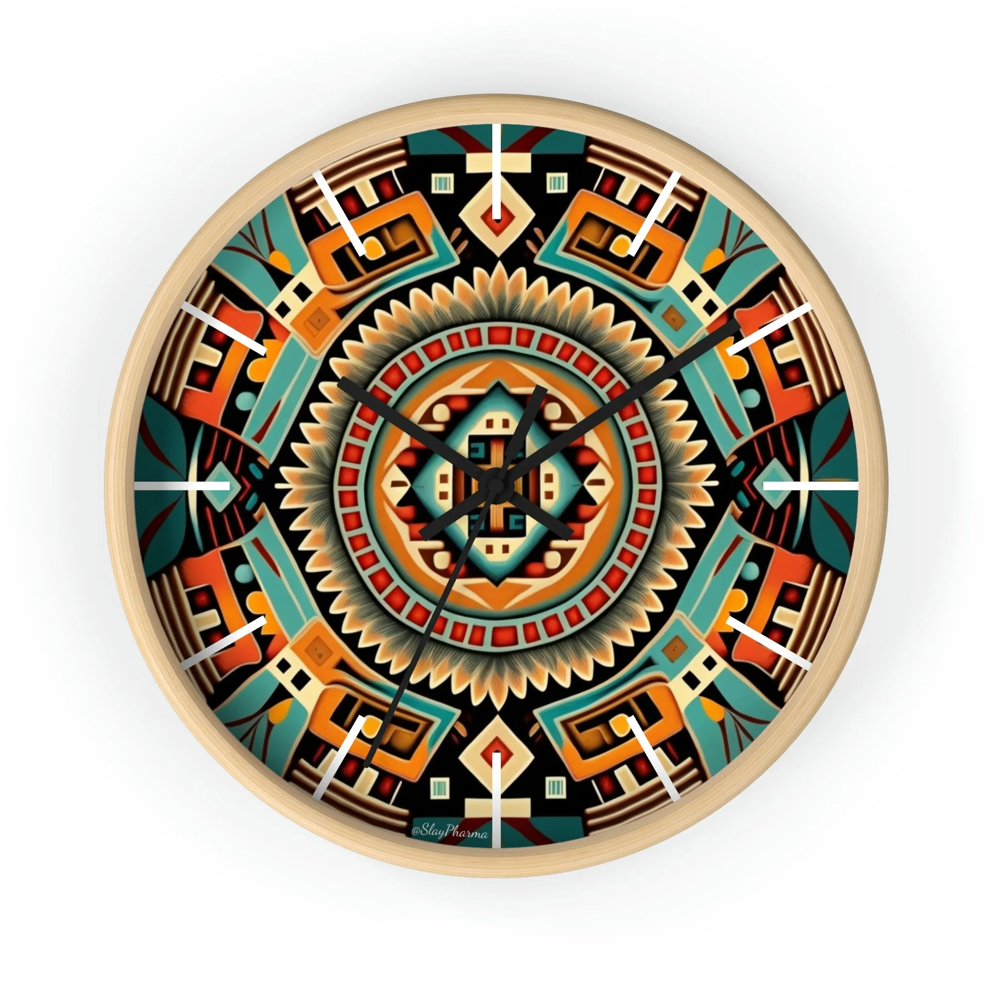 Native American pattern Wall Clock #4 w/ lines