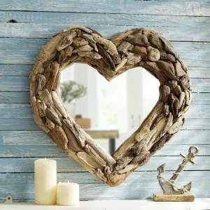 Nautical Heart-Shaped Natural Driftwood Mirror