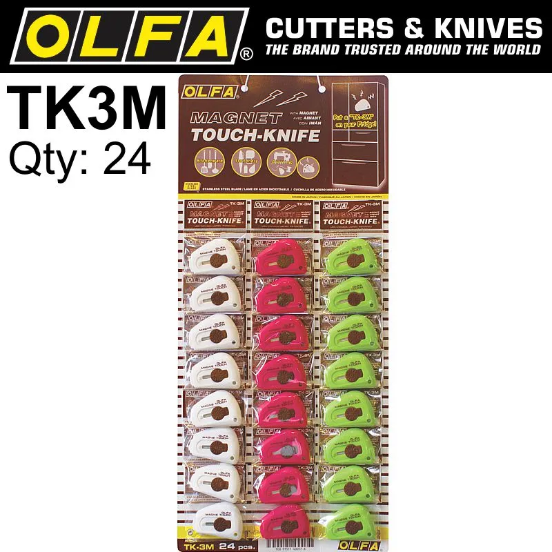 OLFA MAGNETIC TOUCH KNIFE IN COOKIE JAR (24PC) WHITE/GREEN/PINK OLF TK3M