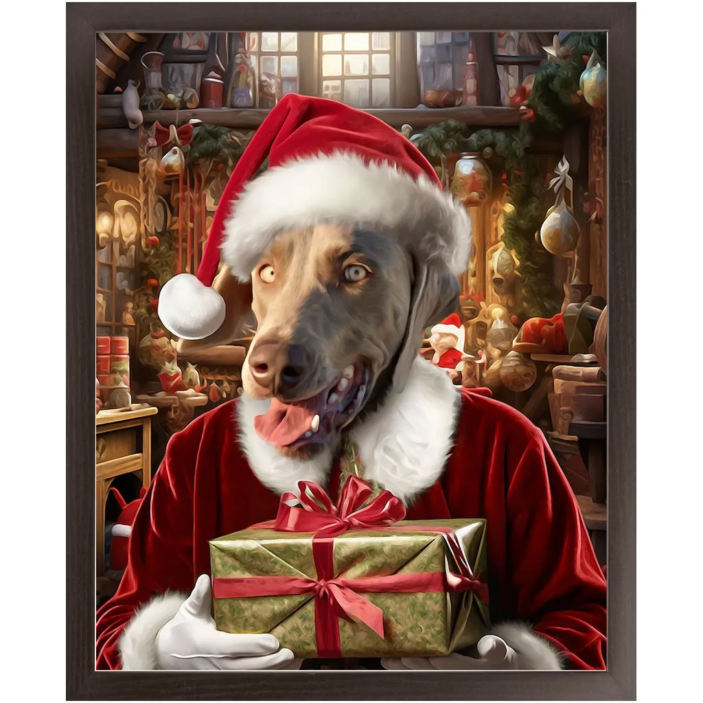 PANTA PAWS - Christmas, Santa & Elf Inspired Custom Pet Portrait Framed Satin Paper Print